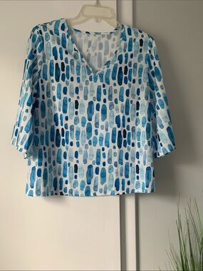 SHEIN Blue Watercolor V-Neck Blouse